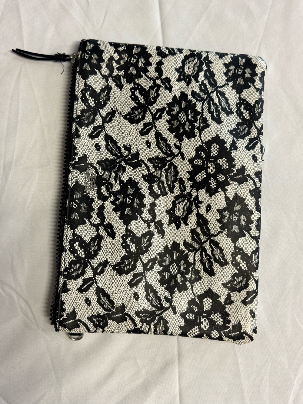 T-Bags Black & White Floral Lace Print Clutch